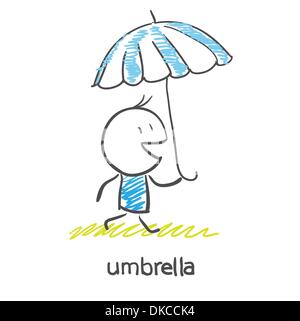 Ein Mann unter einem Regenschirm Stock Vektor