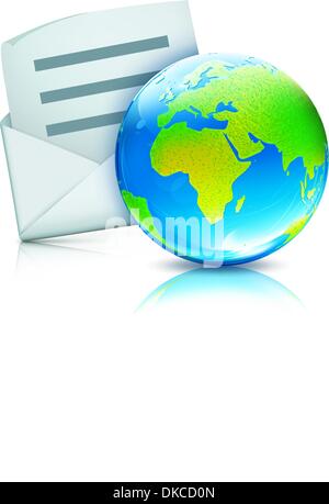 Vektor-Illustration von glänzenden Erdkugel mit geöffneten Umschlag Karte Stock Vektor