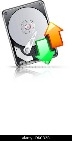 Vektor-Illustration Computer download und upload-Konzept mit geöffneten Festplatte Stock Vektor