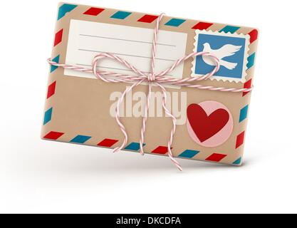 Vektor-Illustration von funky Retro-Luftpost Umschlag mit Briefmarke isoliert auf weißem Hintergrund Stock Vektor