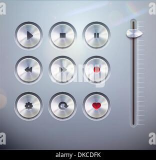 Vektor-Illustration der detaillierten UI-Elemente für den Mediaplayer-Schaltflächen und Schieberegler in metallischen Stil festgelegt. Gut für Ihre webs Stock Vektor