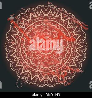 Orientalische Mandala Motiv Runde lase Muster auf schwarzem Hintergrund, wie Schneeflocke oder Mehndi malen in Lichtfarbe mit Aquarell Stock Vektor