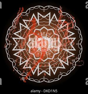 Orientalische Mandala Motiv Runde lase Muster auf schwarzem Hintergrund, wie Schneeflocke oder Mehndi malen in Lichtfarbe mit Aquarell Stock Vektor