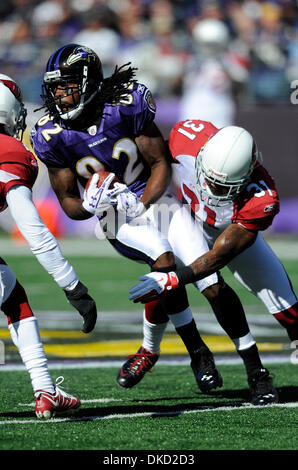 30. Oktober 2011 - Baltimore, Maryland, USA - Baltimore Ravens Wide Receiver Torrey Smith (82) in Angriff durch Arizona Cardinals defensive genommen wird zurück Richard Marshall (31) im ersten Halbjahr ein NFL-Spiel zwischen den Baltimore Ravens und die Arizona Cardinals (Credit-Bild: © TJ Root/Southcreek/ZUMApress.com) Stockfoto