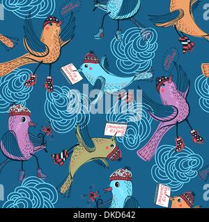 Weihnachten Vektor Musterdesign mit Cartoon Vögel Stock Vektor