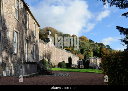 Mühle Arbeitnehmer Häuser in New Lanark Weltkulturerbe in Schottland, Großbritannien, Europa Stockfoto