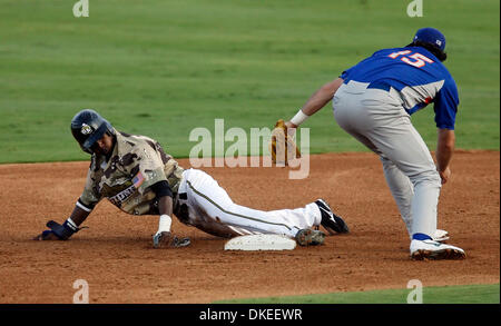 San Antonio Missionen Luis Durango steals zweiten Base gegen Midland Rockhounds Josh Horton im Wolff-Stadion am Mittwoch, 13. Mai 2009.  Kin Mann Hui/kmhui@express-news.net (Credit-Bild: © San Antonio Express-News/ZUMA Press) Stockfoto