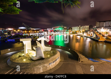 Die Hauptstadt von Wellington, Hafen bei Nacht, North Island, Neuseeland, Pazifik Stockfoto