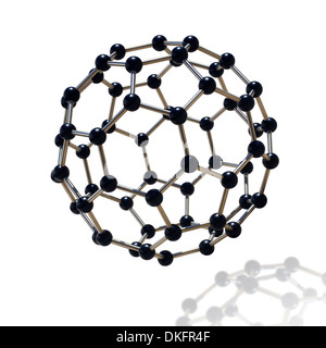 Schwarz und Chrom-Molekül über weißem Hintergrund schweben Stockfoto