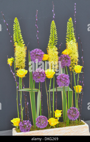 Ausstellung Blumenstrauß auf grauem Hintergrund Stockfoto