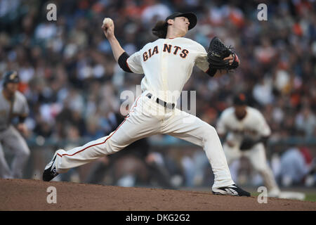 27. Juli 2009 - San Francisco, Kalifornien - San Francisco Giants Krug TIM LINCECUM in Aktion während des MLB-Spiels zwischen den Pittsburgh Pirates und die San Francisco Giants im AT&T Park in San Francisco. (Kredit-Bild: © Matt Cohen/Southcreek Global/ZUMA Press) Stockfoto