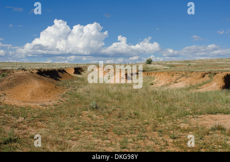 Eine historische Stück Land im nordöstlichen New Mexico ist die Website von vielen alten Wagen Spurrillen aus dem Santa Fe Trail. Stockfoto