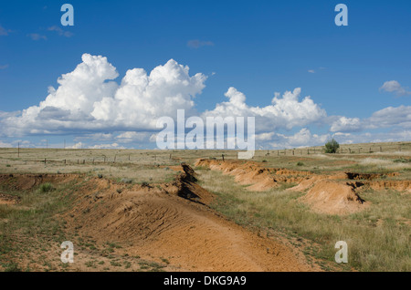 Eine historische Stück Land im nordöstlichen New Mexico ist die Website von vielen alten Wagen Spurrillen aus dem Santa Fe Trail. Stockfoto