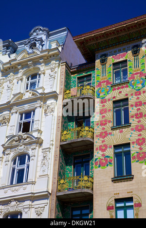 Otto Wagners Jugendstil Apartments, Majolika-Haus, Wien, Österreich, Europa Stockfoto