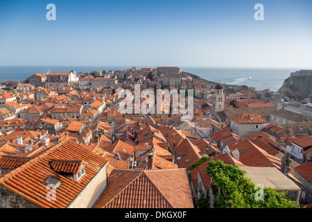 Blick über die Dächer von der Stadtmauer von Dubrovnik, UNESCO-Weltkulturerbe, Kroatien, Europa Stockfoto