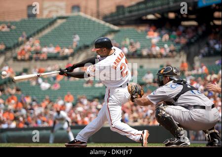 12. Juli 2009 - Baltimore, Maryland, USA - 12. Juli 2009: Baltimore Orioles Nick Markakis(21) beim Spiel zwischen den Toronro Jays und der Baltimore Orioles at Camden Yards in Baltimore, Maryland die Orioles gewann 4-2 (Credit-Bild: © Southcreek Global/ZUMApress.com) Stockfoto