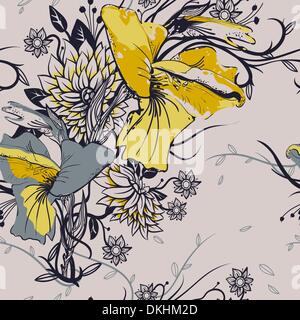 Vektor floral nahtlose Muster mit grauen und gelben gladiolussy Stock Vektor