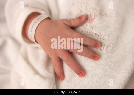 Hand eines neugeborenen Babys im Krankenhaus Stockfoto