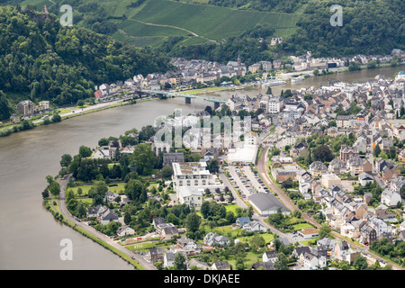 Luftaufnahme der deutschen Stadt Traben Trarbach an der Mosel Stockfoto