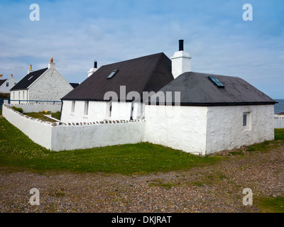 Traditionellen weißen gemalten Kleinbauern Cottages im Mannal auf der Insel Tiree in der Inneren Hebriden Argyll und Bute Scotland UK Stockfoto