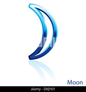 Glänzende blaue Mond-Zeichen auf weißem Hintergrund. Stockfoto