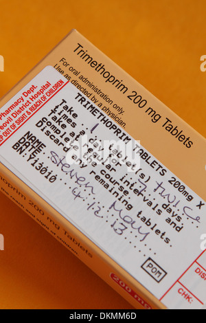 Trimethoprim Antibiotika 200mg Tabletten und Verpackung Stockfoto