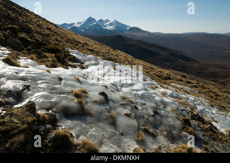 Sgurr Nan Gillean und den Cullins aus der Bealach Na Sgairde, unter Glamaig in rot Cullins, Isle Of Skye, Schottland, Großbritannien. Stockfoto