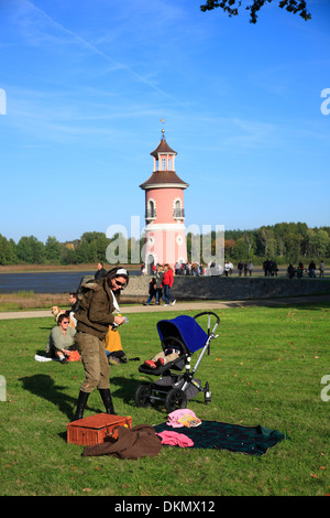 Leuchtturm Moritzburg in Moritzburg-Park in der Nähe von Dresden, Sachsen, Deutschland Stockfoto