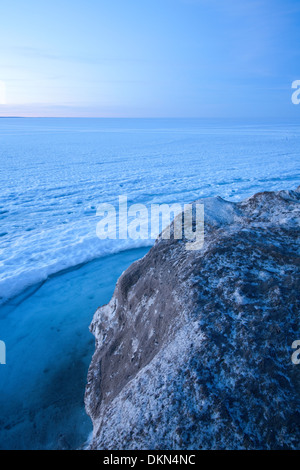 Landschaft aus einem gefrorenen See Simcoe, Georgina, Ontario, Kanada. Stockfoto