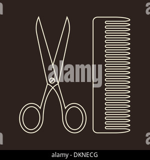 Vektor-Schere und Kamm. Symbole der Friseursalon Stockfoto