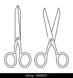 Offene und geschlossene Schere isoliert auf weißem Hintergrund Stockfoto