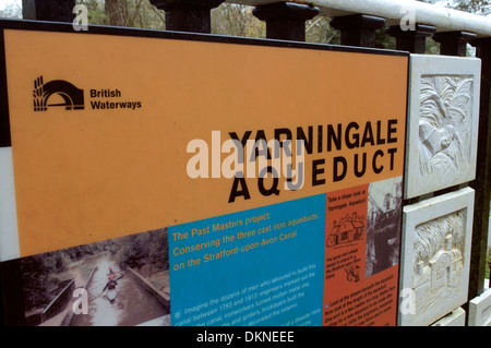 Yarningale Aquädukt Infotafel, Kanal-upon-Avon, Warwickshire, UK Stockfoto