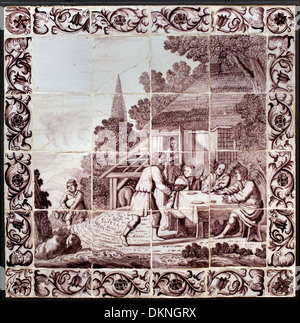 biblische Darstellung Abraham begrüßt drei Engel, die niederländischen Fliesen Fliesen 17. / 18. Jahrhundert Niederlande Holland Museum Stockfoto