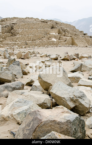 Caral (2600 v. Chr. und 2000 v. Chr.) Die älteste Stadt Amerikas. Überh Tal. Peru. Unesco Welterbe. Stockfoto