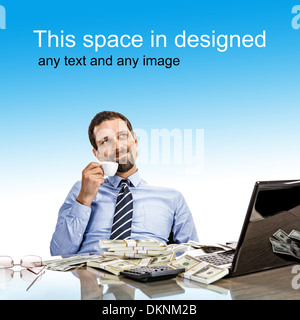 Tagträumen Geschäftsmann mit einer Tasse Kaffee Stockfoto