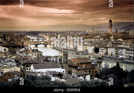 Florenz und Arno Fluss. Tuscany Region, Italien, Europa. Stockfoto