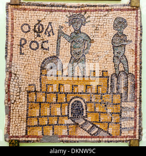 Libyen, Qasr Libyen.  Byzantinische Mosaik aus der Mitte des 6. Jahrhunderts n. Chr. Darstellung des Leuchtturms (Pharos) von Alexandria. Stockfoto