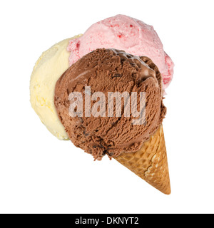 Eistüte mit 3 verschiedene Eissorten Stockfoto