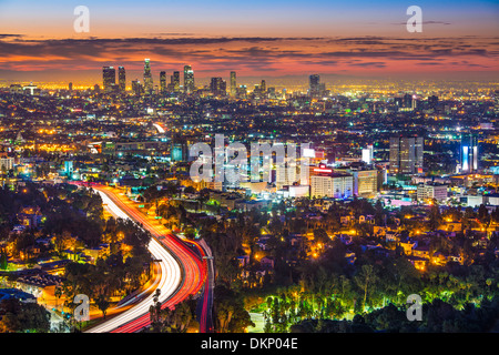 Los Angeles, Kalifornien am Morgen von Mulholland Drive. Stockfoto