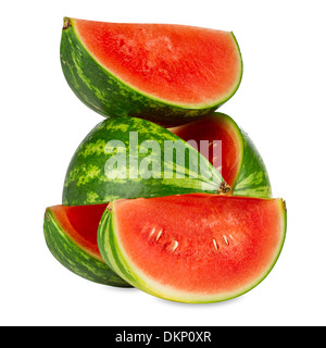 eine frische Wassermelone vor weißem Hintergrund Stockfoto