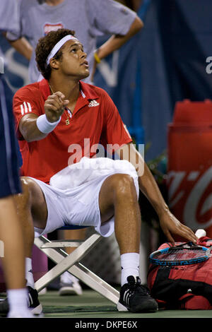 7. August 2009 - Washington, DC, USA - 5. August 2009: Jo-Wilfred Tsonga(FRA) gegen John Isner (USA) nicht angezeigt, während eine 2. Runde Spiel am Tag 3 der Legg Mason Tennis Classic William h.g. Fitzgerald Tennis Center in Rock Creek Park, Washington D.C. Isner besiegt Tsonga 4-6,7-6,7-6. (Kredit-Bild: © Southcreek Global/ZUMApress.com) Stockfoto