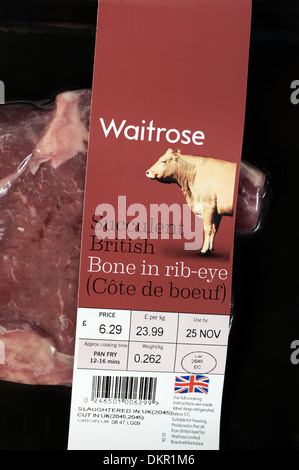 Waitrose saftigen British Bone Steak Ribeye (Cote de Boeuf) Stockfoto