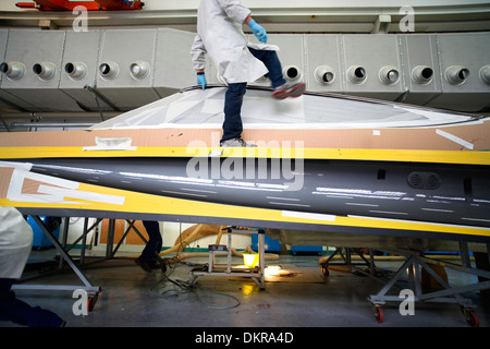 Rivarama Superyacht im Bau an der Riva-Fabrik in Sarnico, Italien. Stockfoto