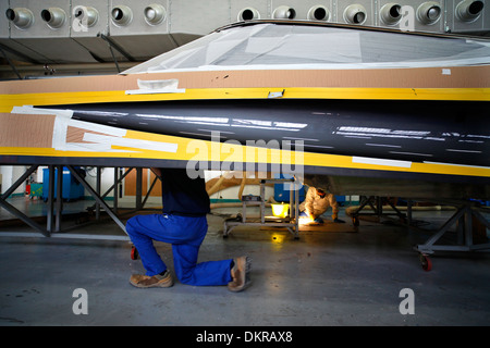 Rivarama Superyacht im Bau an der Riva-Fabrik in Sarnico, Italien. Stockfoto