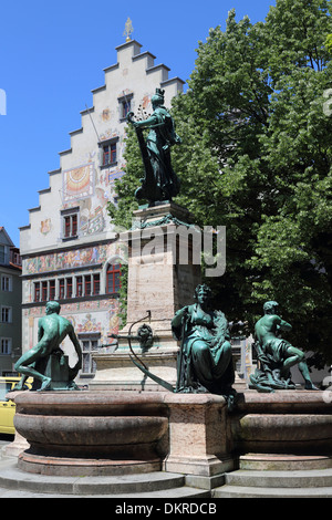 Lindau Bodensee Rathaus Reichsplatz Lindaviabrunnen Stockfoto