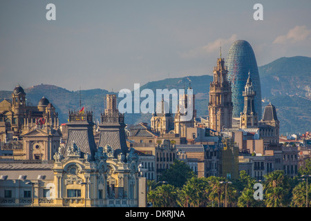 Agbar, Architektur, Barcelona, Gebäude, Katalonien, Zentrum, Stadt, Hafen, moderne, neue, alte, Port, Spanien, Europa, Turm Stockfoto