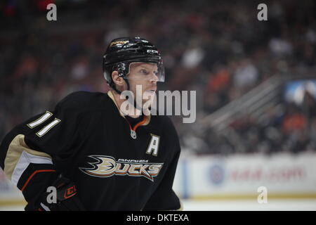 10. Februar 2010 ist in der ersten Phase eines NHL Eishockey-Spiel gegen die Edmonton Oilers im Honda Center - Anaheim, Kalifornien, USA - Anaheim Ducks Zentrum Saku Koivu Finnlands abgebildet.  (Kredit-Bild: © Mark Samala/ZUMA Press) Stockfoto