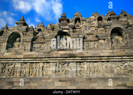 Mahayana buddhistische Tempel (8. Jahrhundert), Borobudur, in der Nähe von Magelang, Java, Indonesien Stockfoto