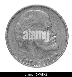 100 Jahre Lenin - USSR 1 Rubel Münze isoliert auf weißem Hintergrund Stockfoto