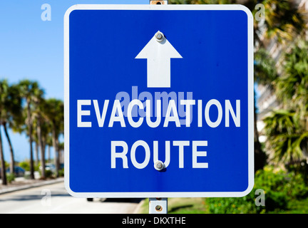 Hurrikan Rettungsweg Schild, Lido Beach, Sarasota, Golfküste, Florida, USA Stockfoto